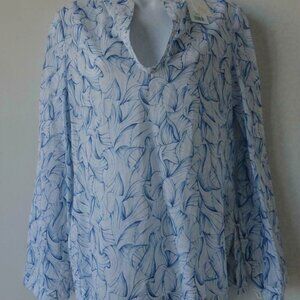 NWT TORY BURCH White Ellora Blue Multi Cotton Stephanie Tunic Blouse Top Small